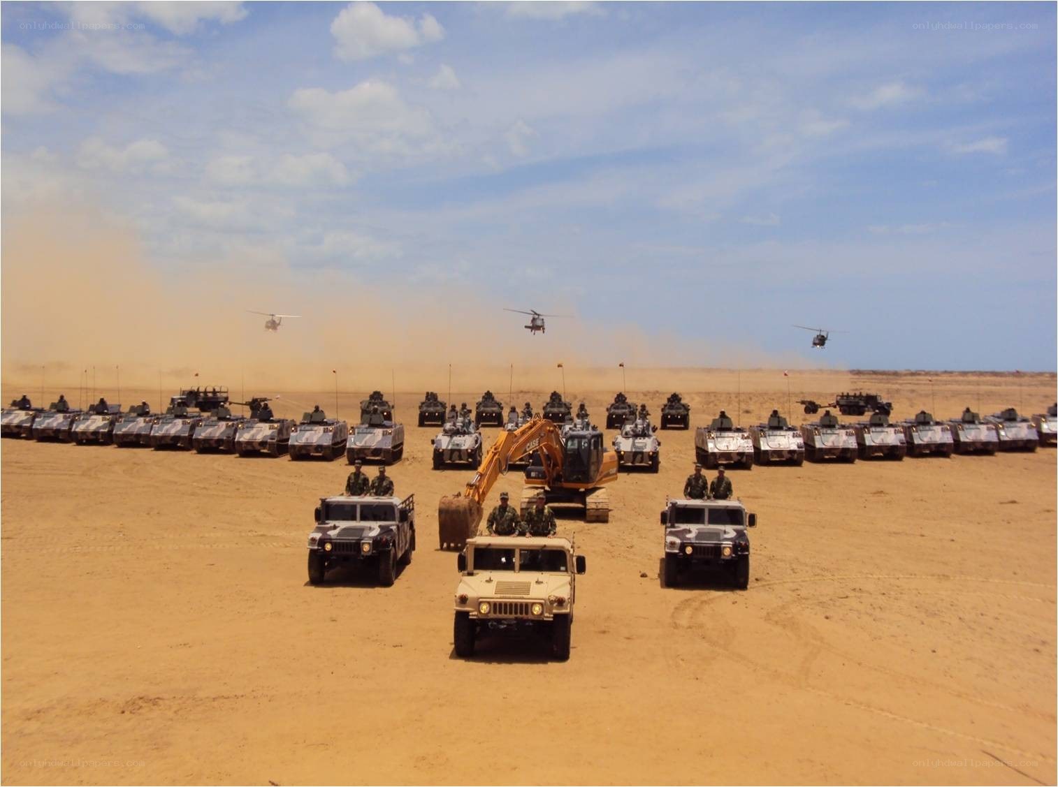Military convoy in desert
