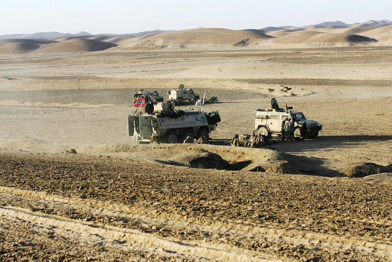 Military convoy in desert