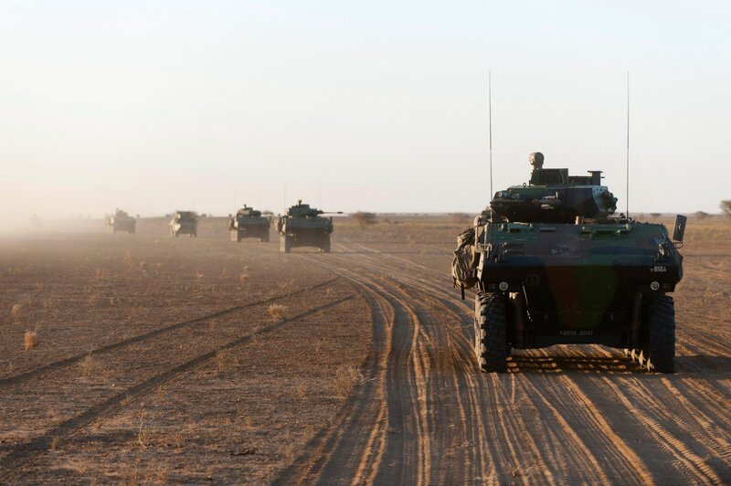 Military convoy in desert