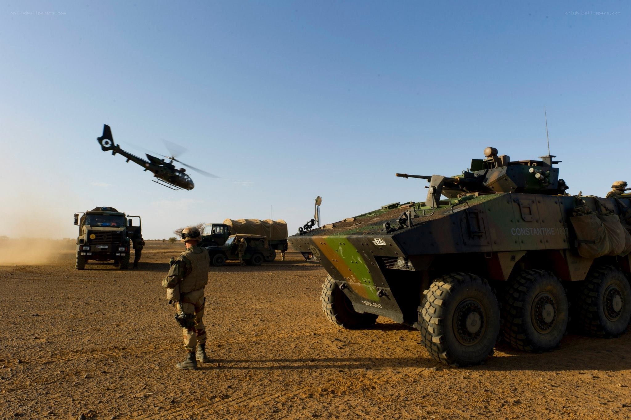Military convoy in desert