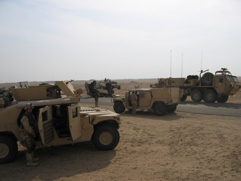 Military convoy in desert
