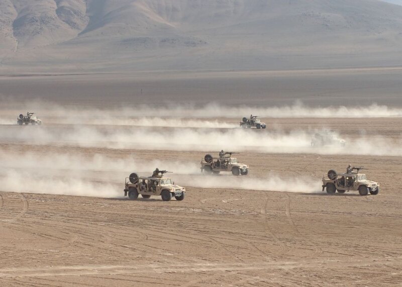 Military convoy in desert