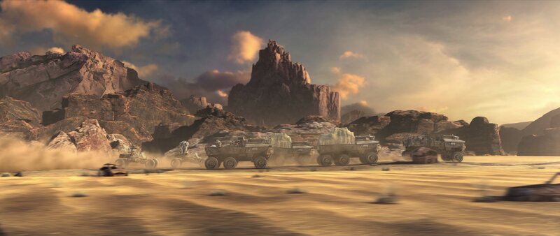 Military Convoy in Desert — Brown, Dramatic
