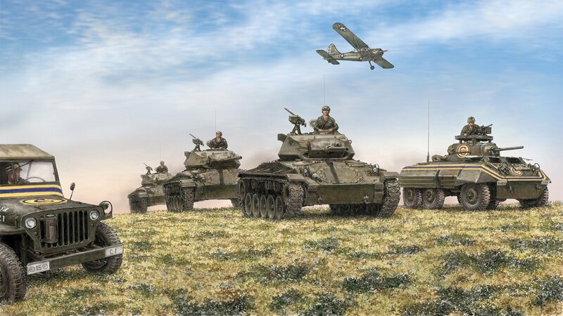 Military convoy in field
