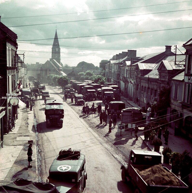 Military convoy in French town