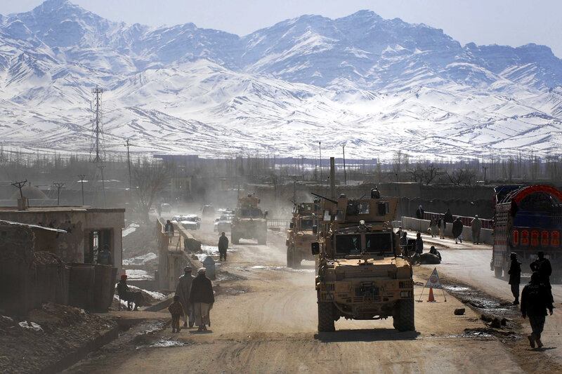 Military convoy in mountainous region
