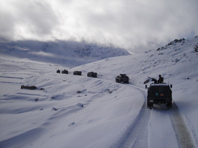 Military Convoy in Snow
