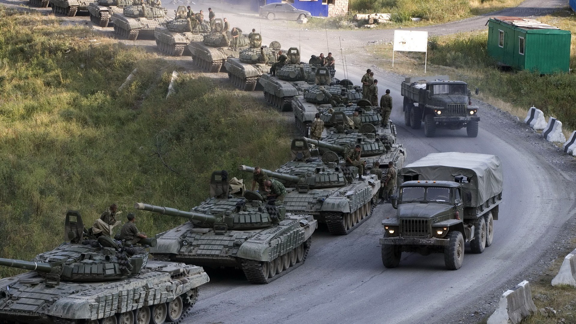 Military convoy on a road