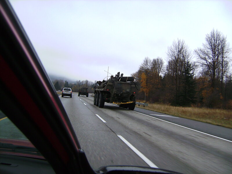 Military convoy on highway