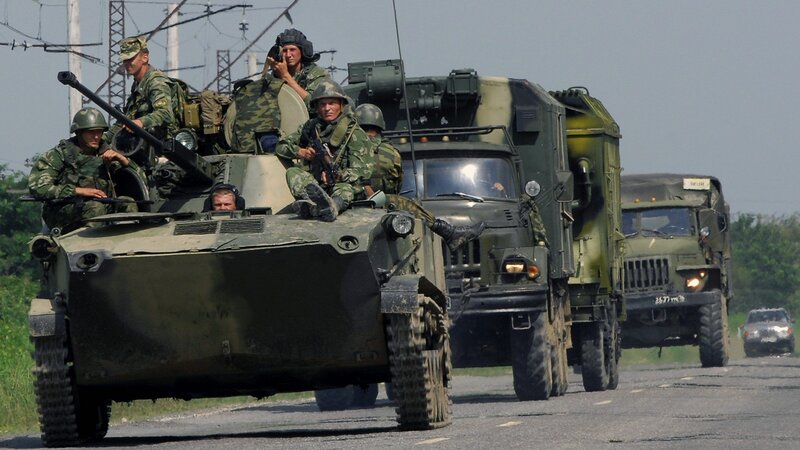 Military convoy on road