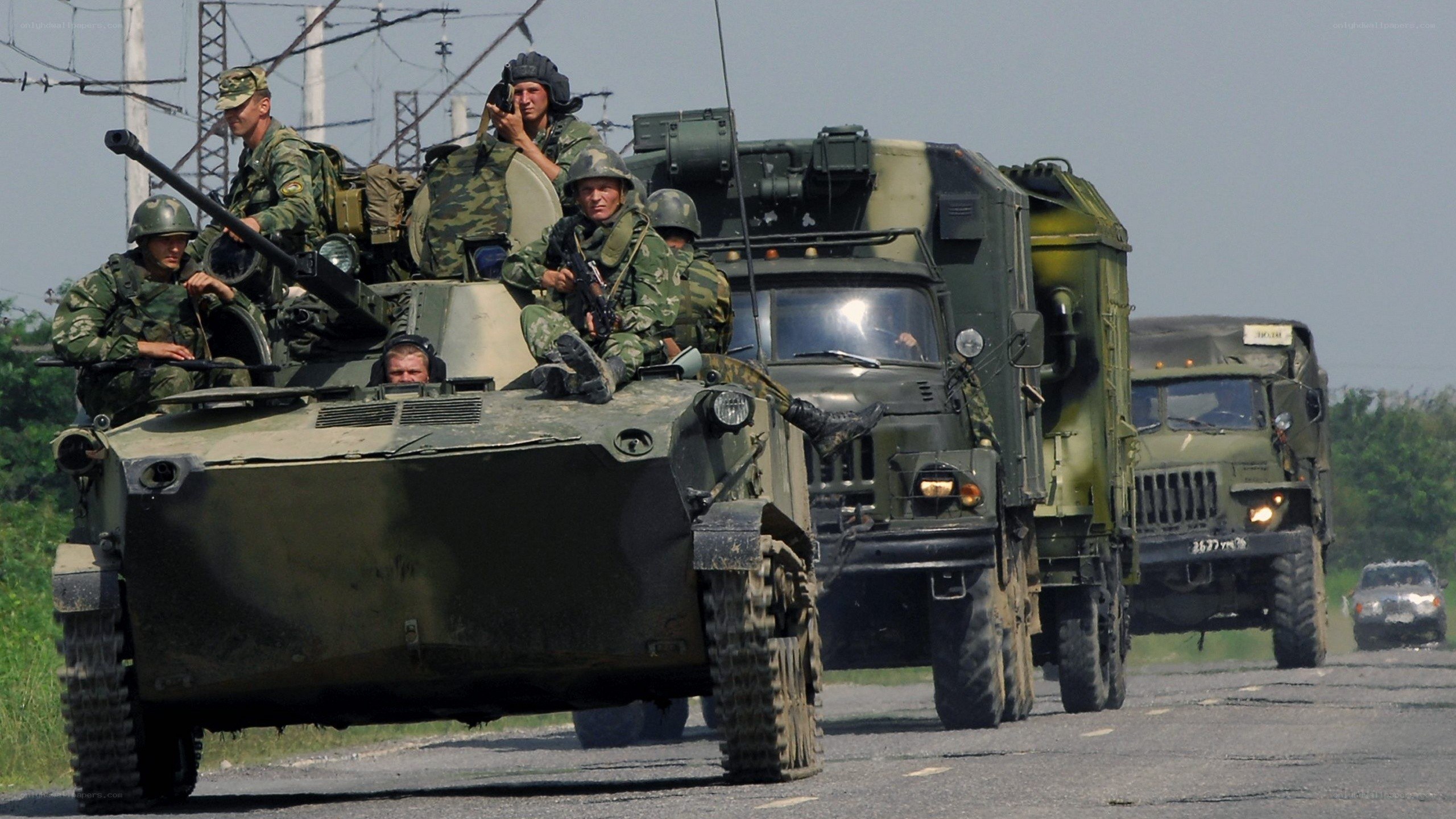 Military convoy on road