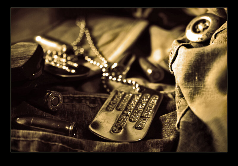 military dog tags and ammunition