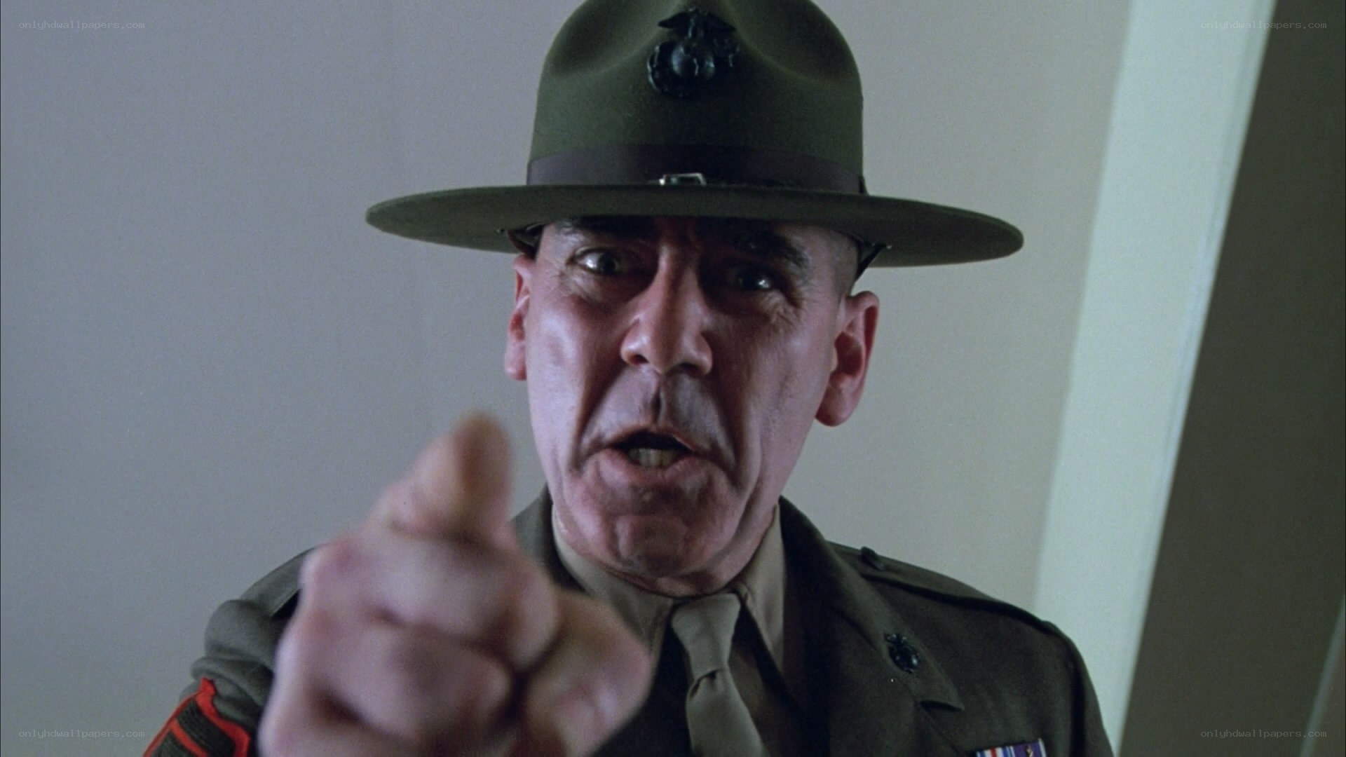 military drill instructor pointing
