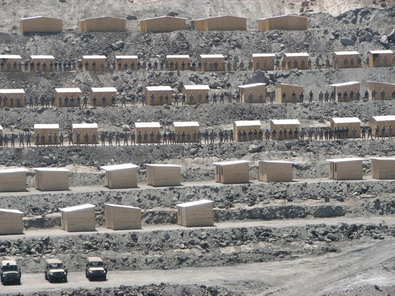 Military drills on a quarry slope