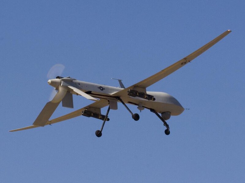 Military drone in flight