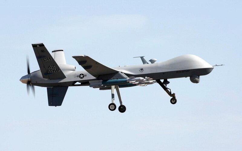 Military Drone in Flight — Gray, Neutral