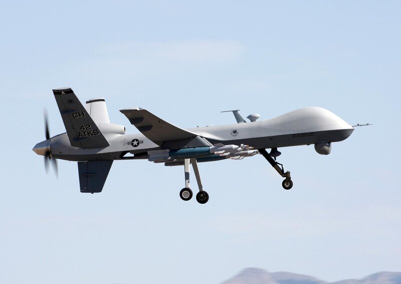 Military Drone in Flight — Gray