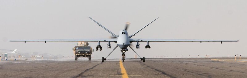 Military Drone on Runway — Gray