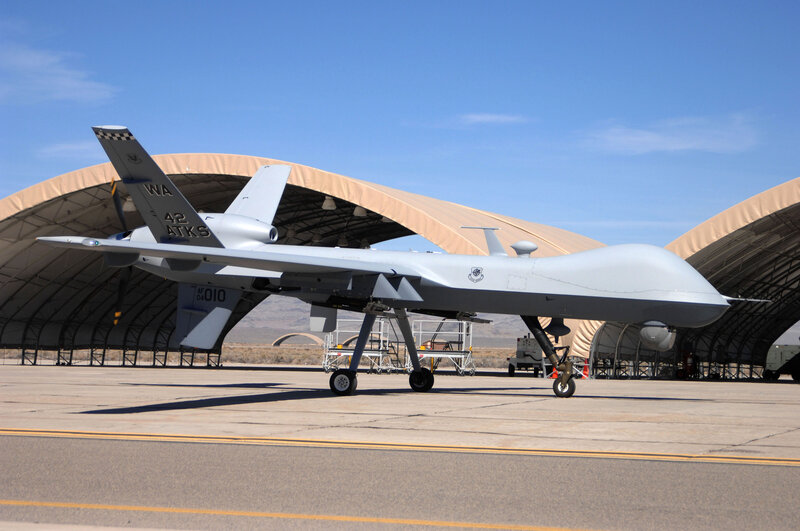 Military Drone on Tarmac — Gray