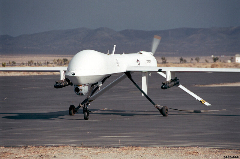 Military Drone on Tarmac — White