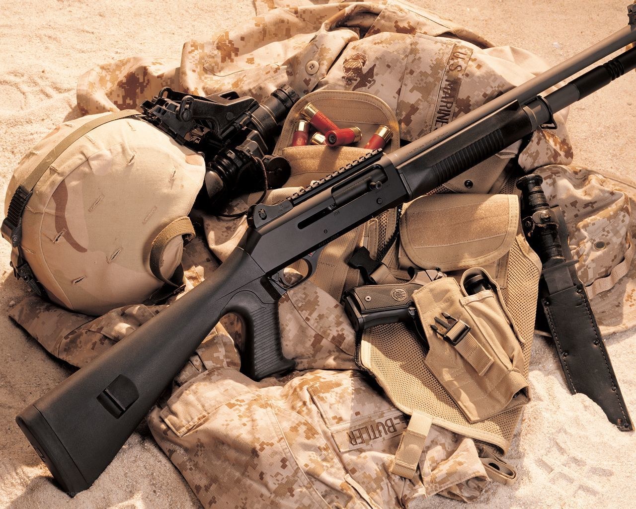 Military gear with shotgun