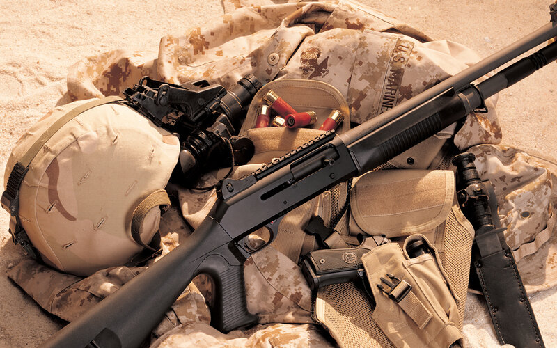 Military gear with shotgun