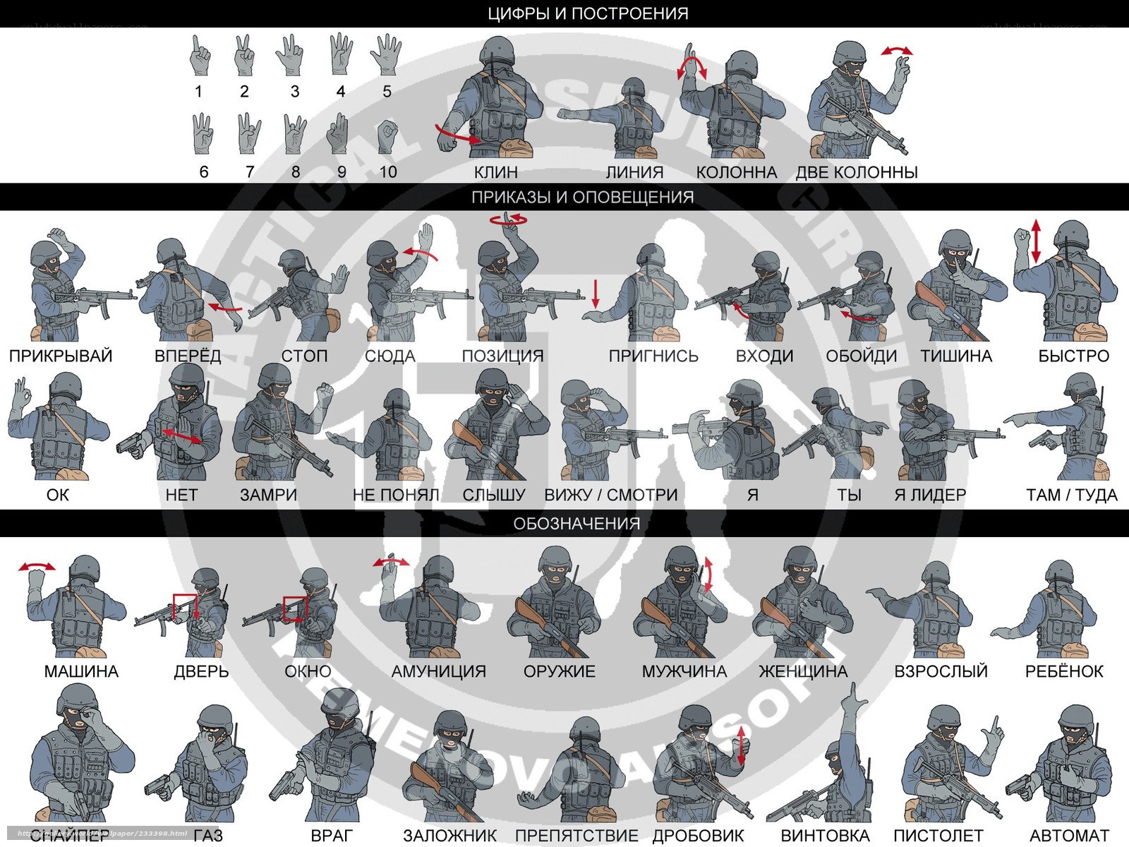 Military hand signals guide