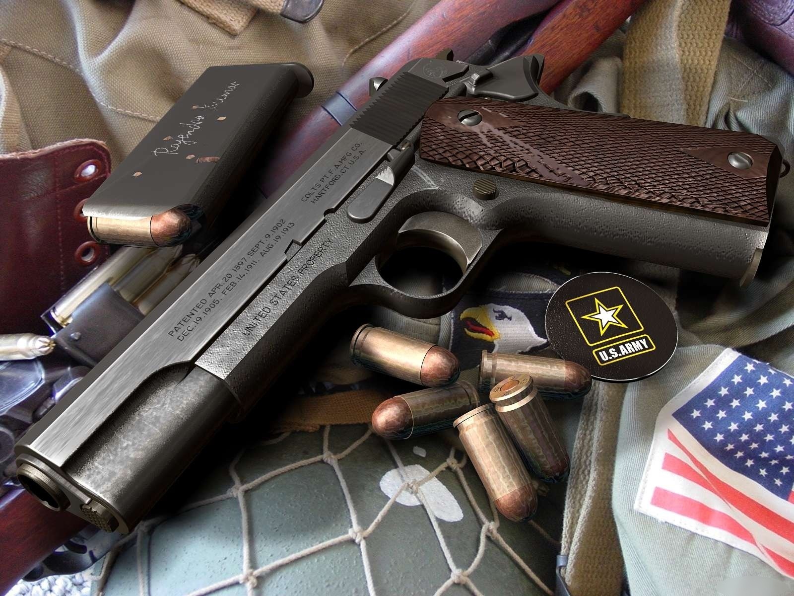 Military handgun with ammunition