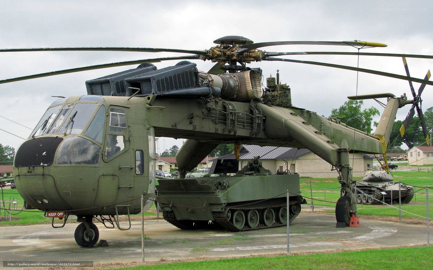 Military helicopter and tank display