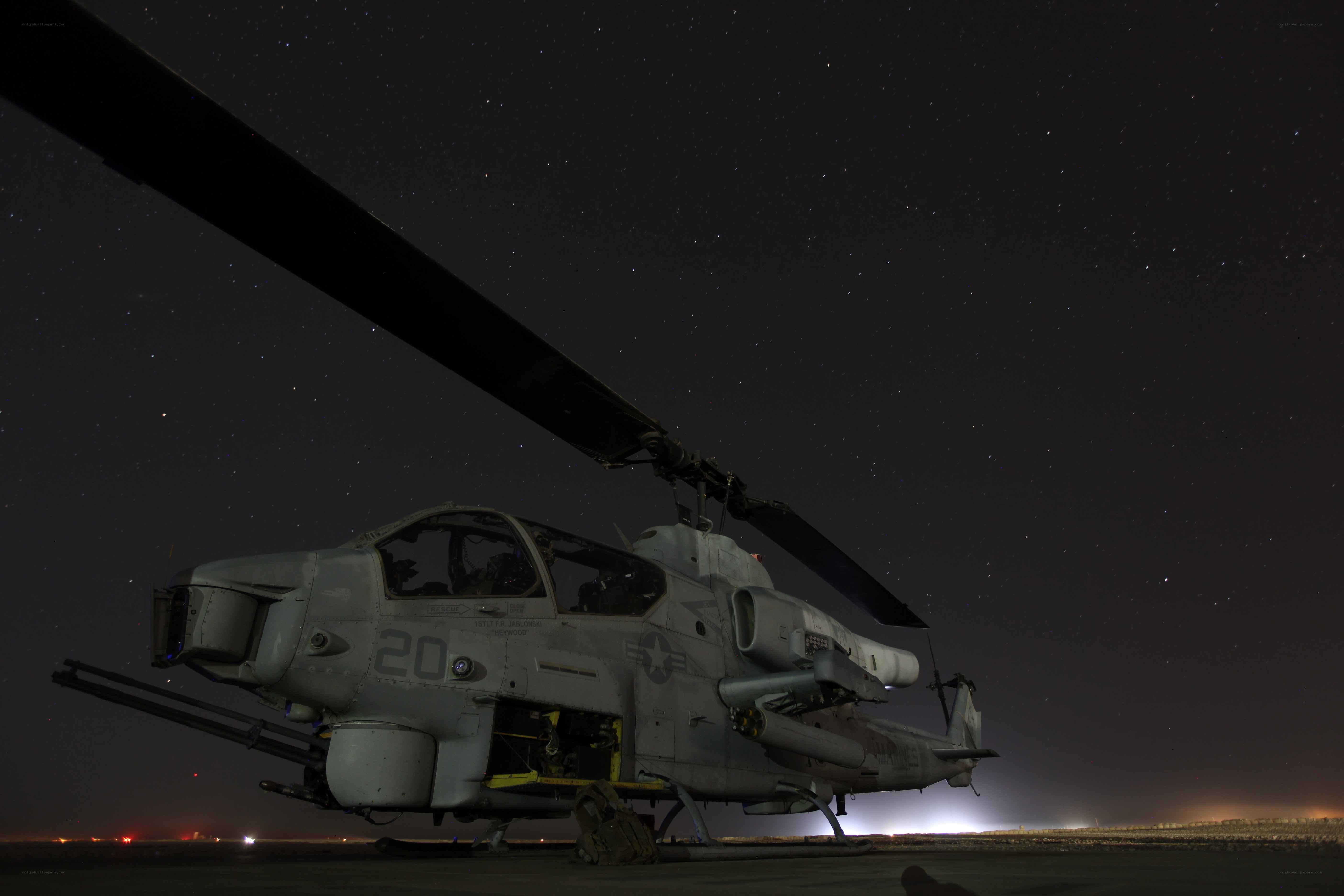 Military helicopter at night