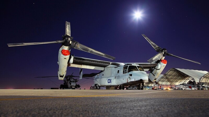 Military helicopter at night
