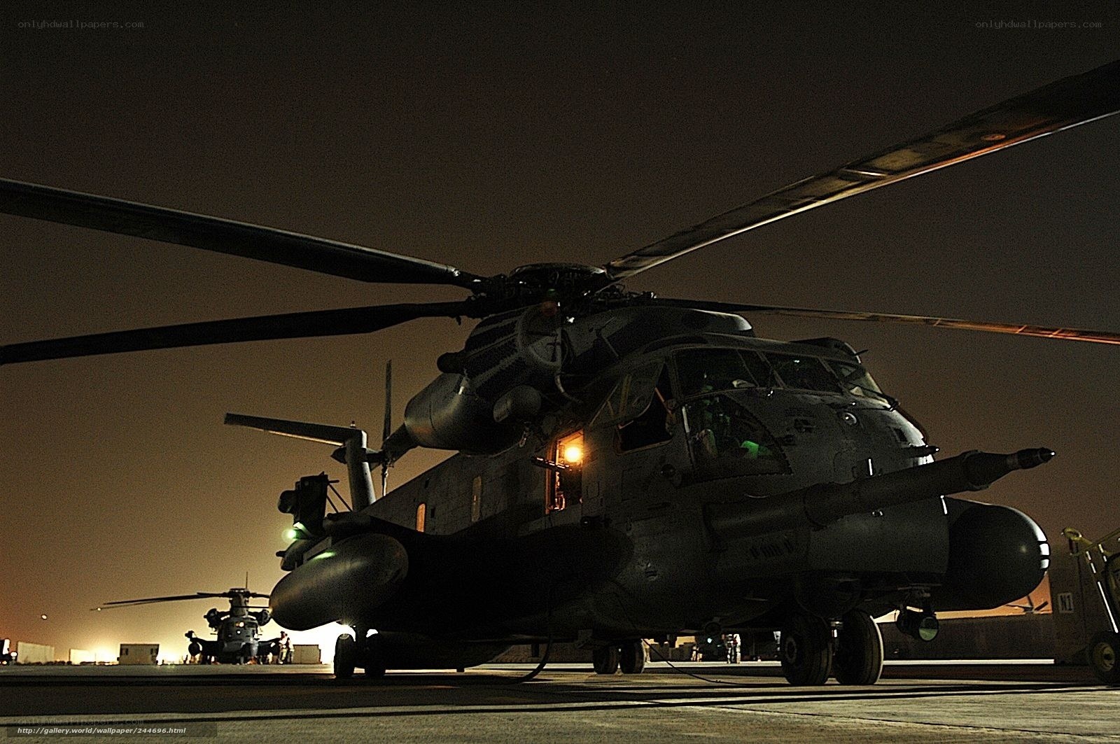 Military helicopter at night