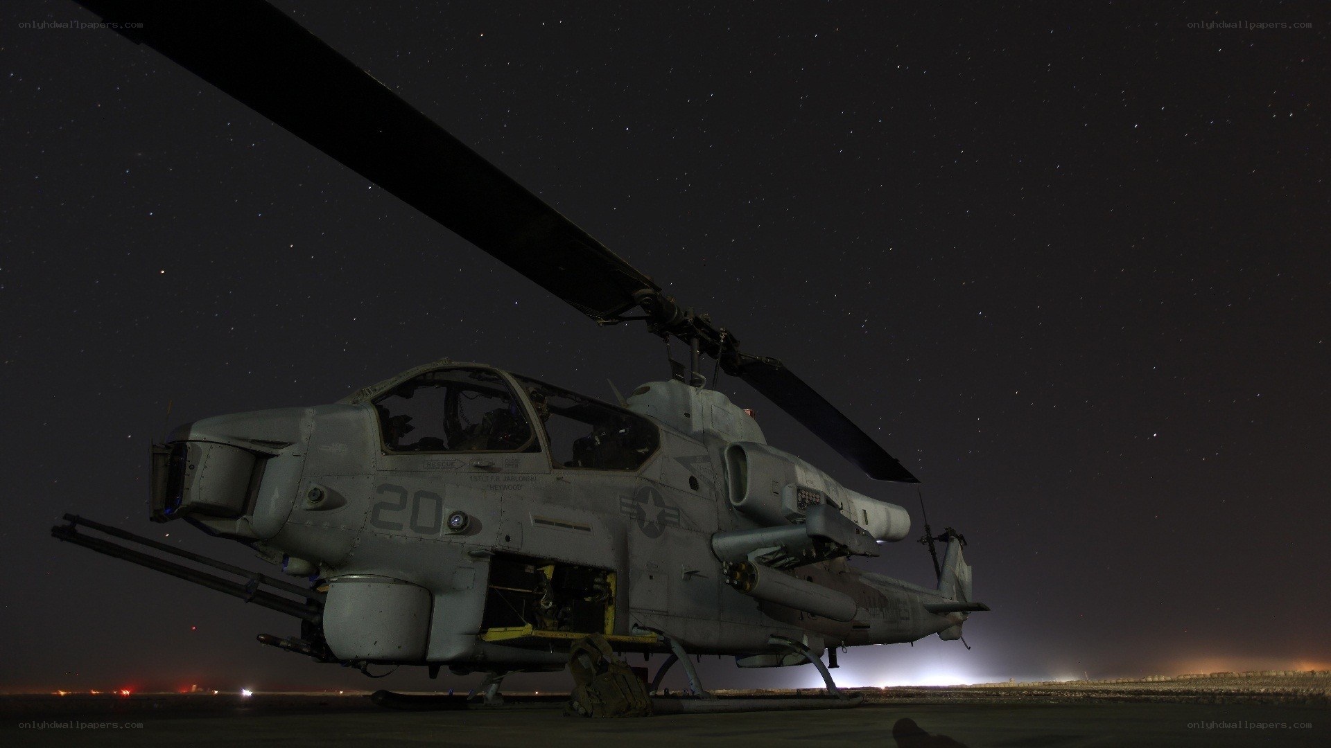 Military helicopter at night