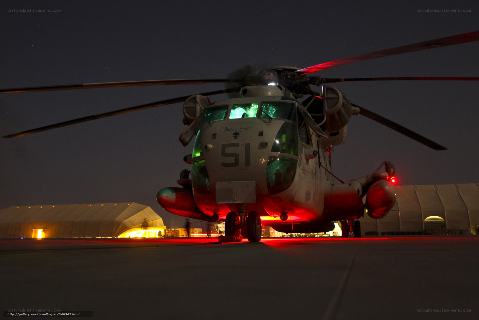 Military helicopter at night