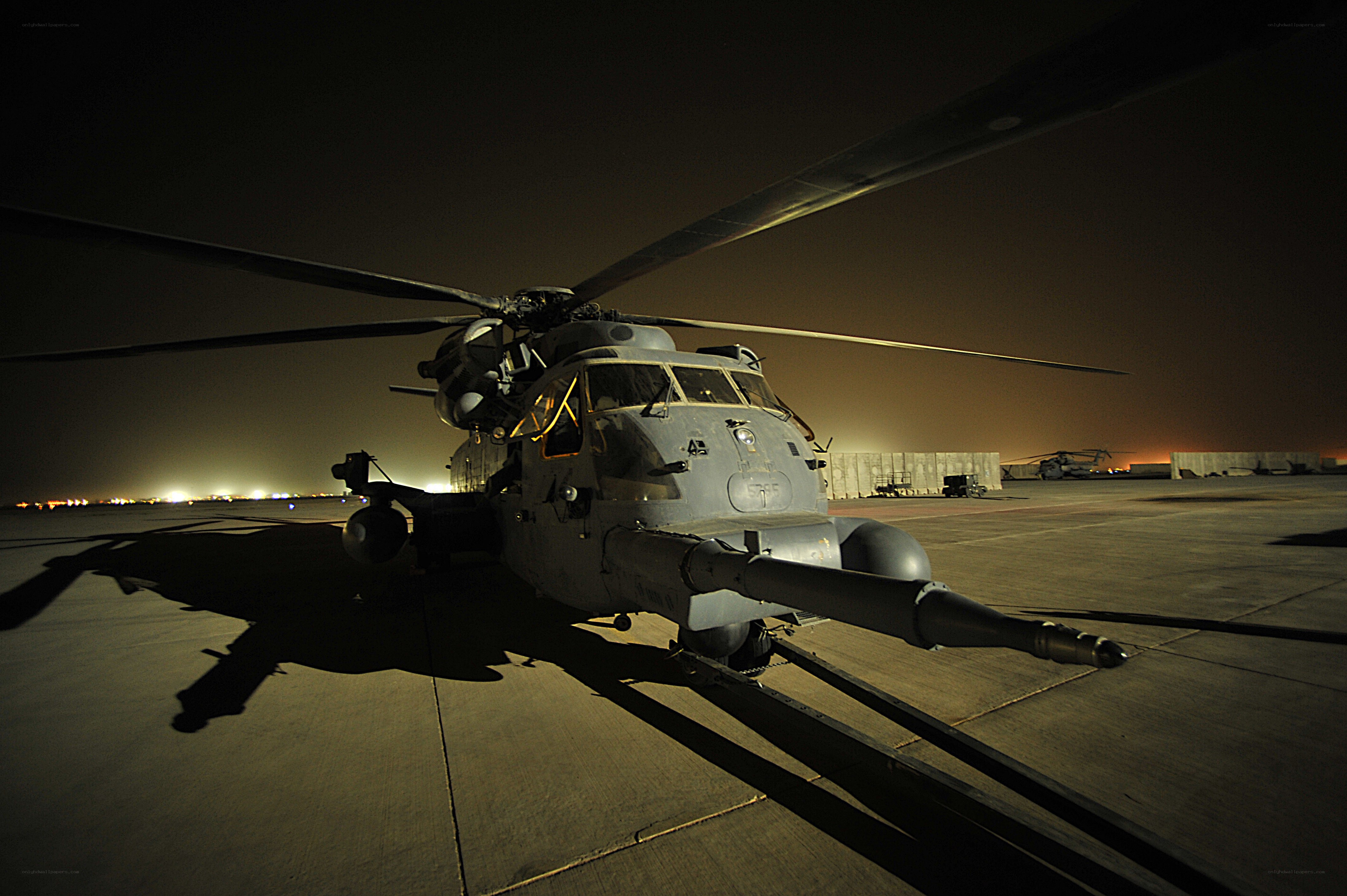 Military helicopter at night