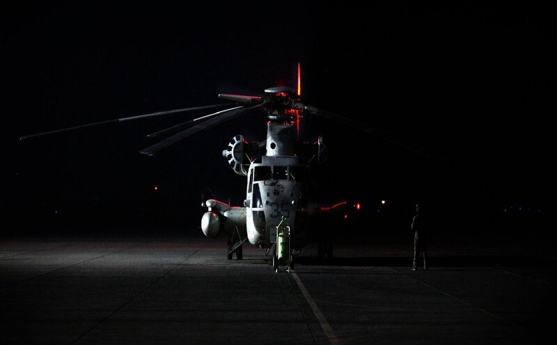 Military Helicopter at Night — Black, Dark