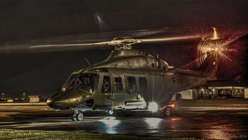 Military Helicopter at Night — Black, Dramatic, Photograph, Runway