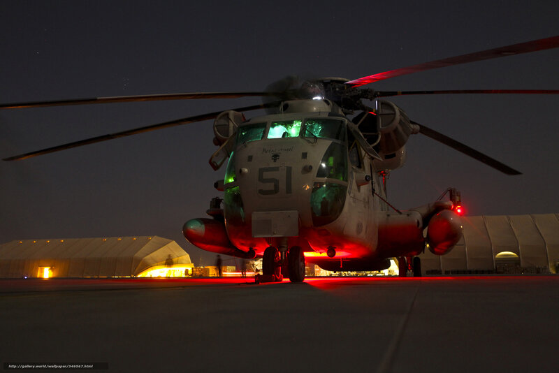 Military Helicopter at Night — Black, Dramatic, Photograph