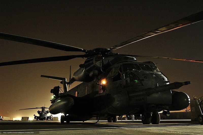Military Helicopter at Night — Black, Dramatic