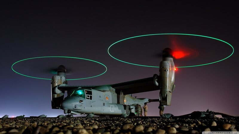 Military Helicopter at Night — Green, Dramatic