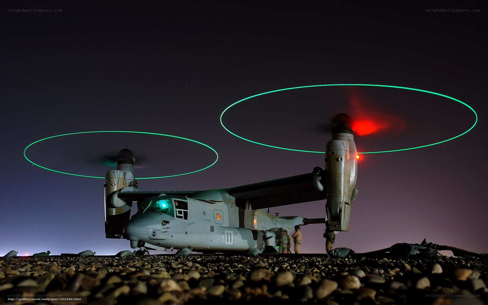 Military helicopter at night