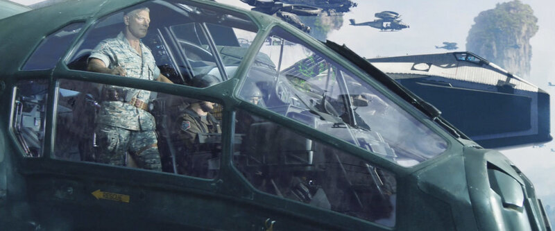 Military helicopter cockpit scene