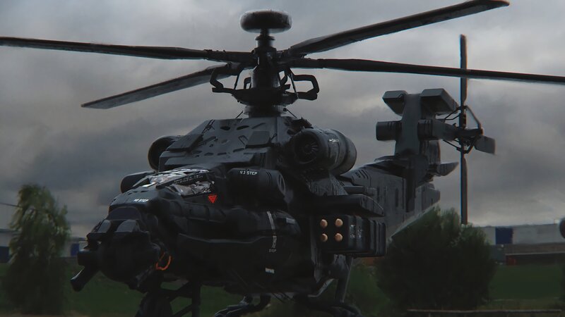 Military Helicopter — Gray, Dramatic, 3d Render