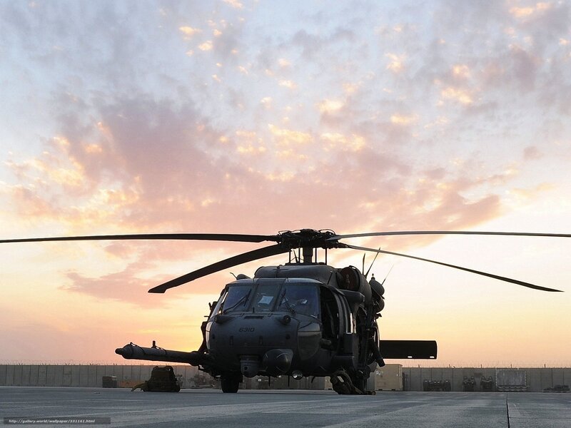 Military Helicopter — Gray, Dramatic, Sunset