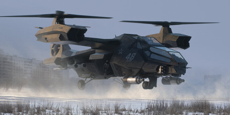 Military Helicopter — Gray, Dramatic, Winter, 3d Render