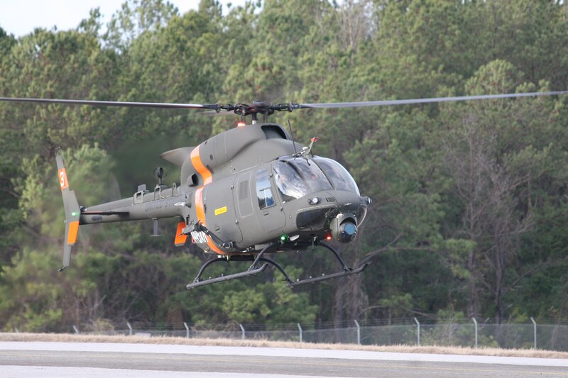 Military Helicopter — Green, Neutral, Afternoon, Photograph, Trees, Runway