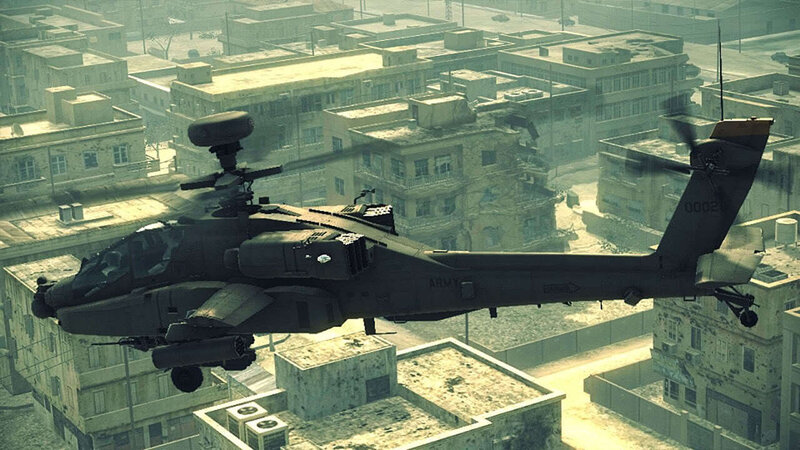 Military Helicopter in City