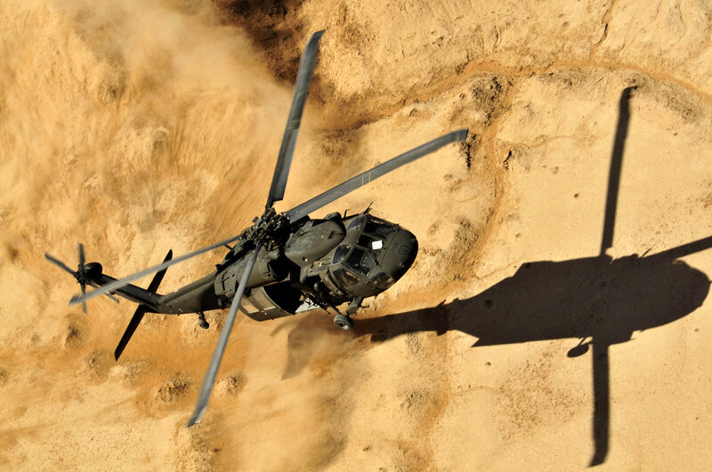 Military Helicopter in Desert — Brown
