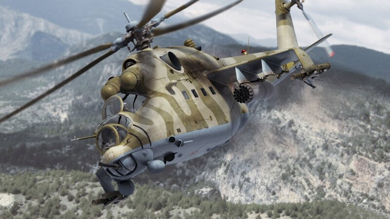 military helicopter in flight