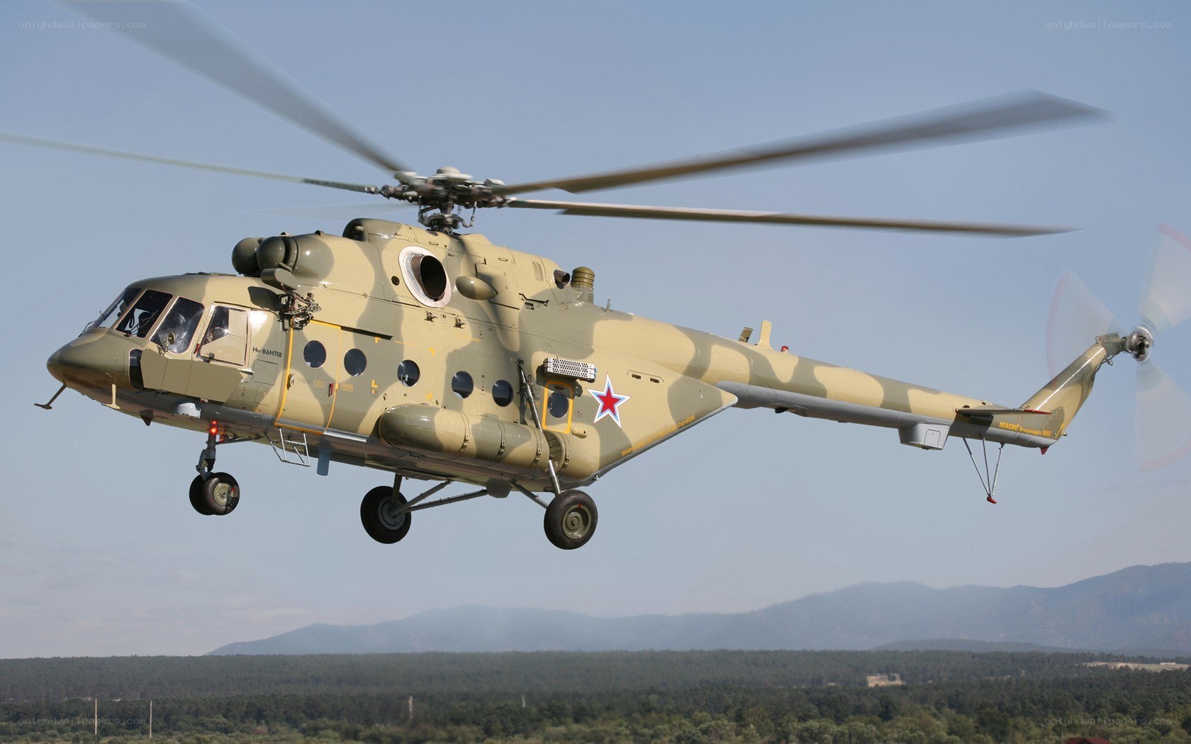 Military helicopter in flight